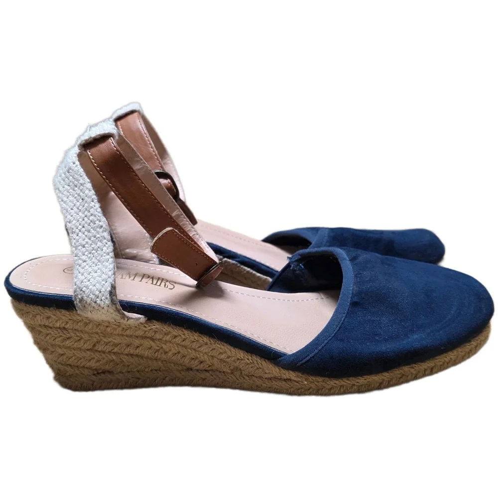 Dream Pairs Wedge Espadrille Sandals Women's Size 6 Navy Blue Ankle Strap‎